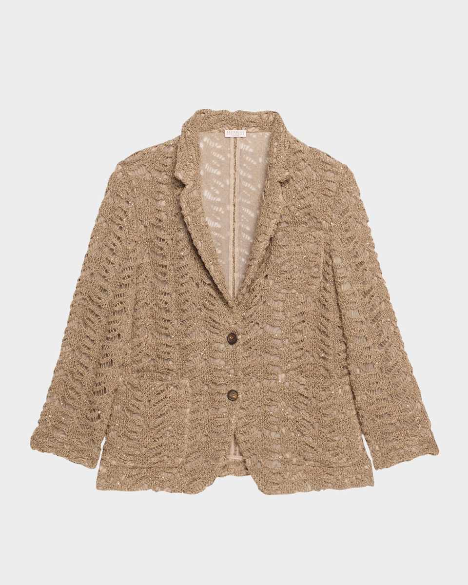 Luxe Paillette Lace Knit Single-Breasted Blaz
